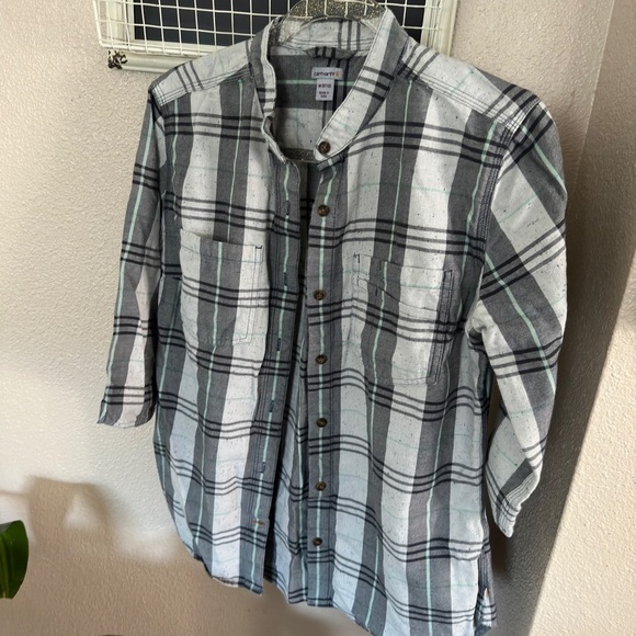 CARHARTT WOMEN'S TWILIGHT RELAXED 3/4 SLEEVE PLAID SHIRT - Picture 2 of 9